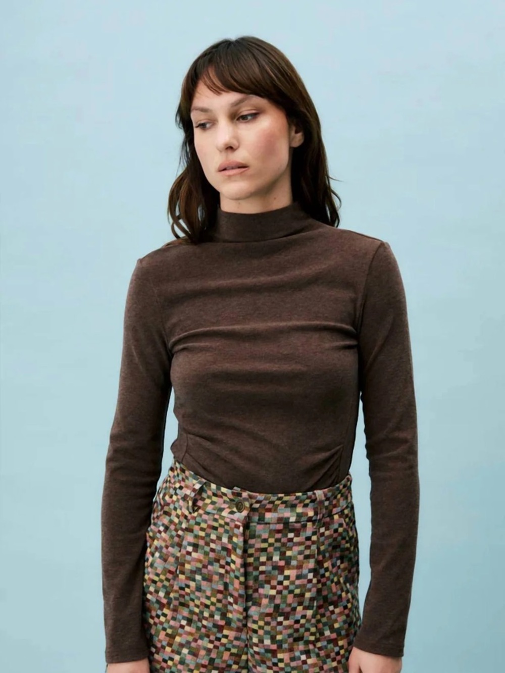 NWT - Papilio Top: Brown Mock Neck Long Sleeve Top